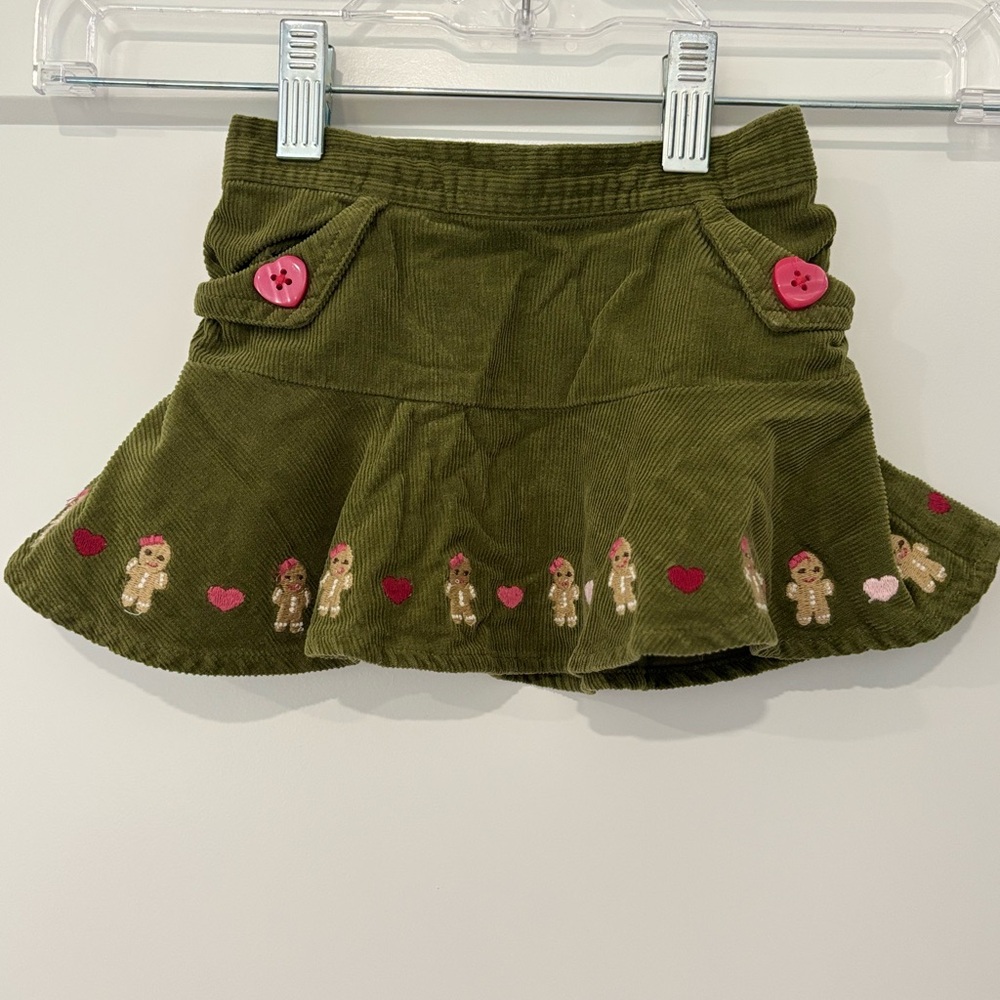 Gymboree Vintage Y2K 2008 Gingerbread Olive Green Corduroy Skirt 6-12 months